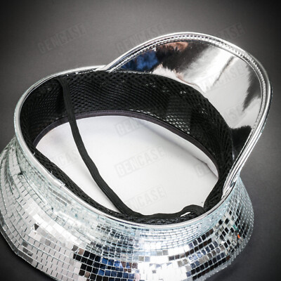 Silver Military Captain Cap w/ Shiny Disco Ball Mirrors Disco Rave Party TopHat Shinny Disco Ball Silver Mirrors Rave Party Military Captain  main image 4