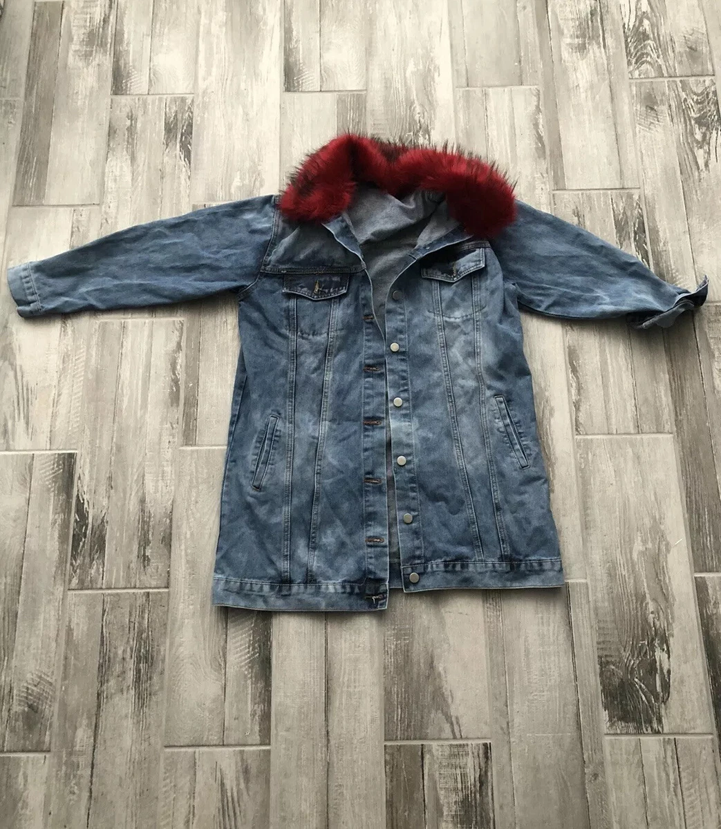 Women Fleece Lined Denim Jacket Coat Faux Fur Collar Button Winter Warm  Outwear. | eBay