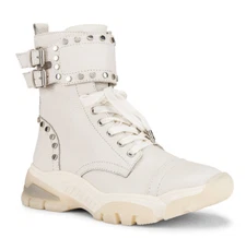 Sam Edelman | Resnie Studded Pebbled Leather High Top Sneakers | White | Women 8