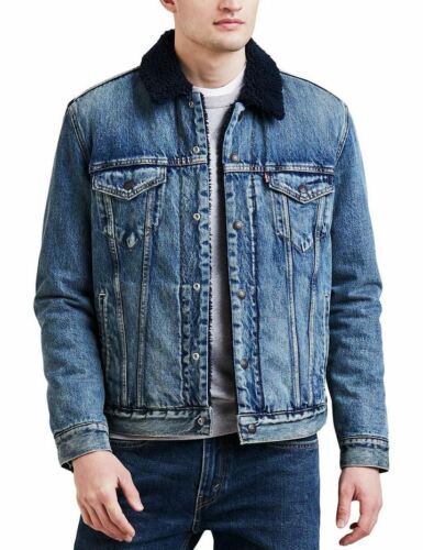 LEVI'S Big E Type 3 Sherpa Trucker Denim XXL Jean Jacket Indigo Lamb Faux Fur  - Afbeelding 1 van 3