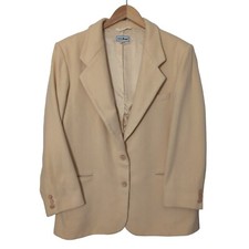 Vintage LL Bean Blazer Jacket Womens 14 Butter Yellow Wool Cashmere Made In USA