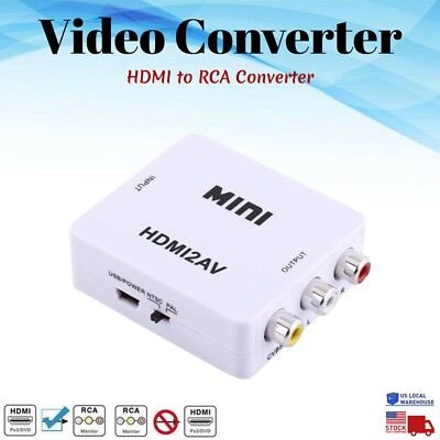 Mini Converter HDMI to RCA AV - TV Audio Video 1080p Composite Stereo HDTV CVBS