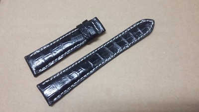 20mm/16mm Black Alligator Crocodile Embossed Leather Watch Strap Band