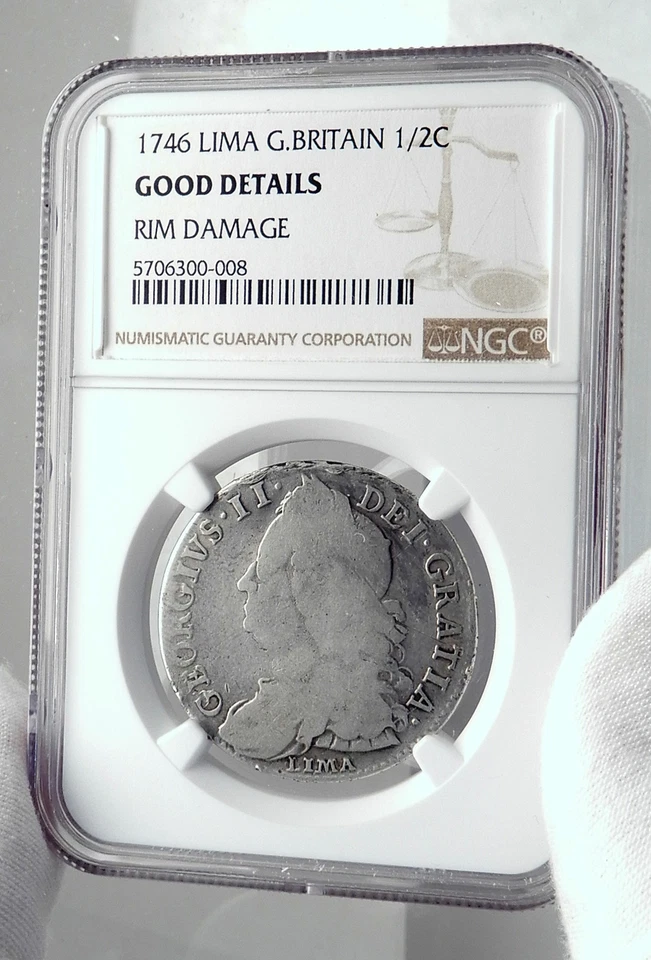 1746 GREAT BRITAIN UK George II 1/2 LIMA Crown Coin w SPANISH SILVER NGC i80067 - Image 3 of 4
