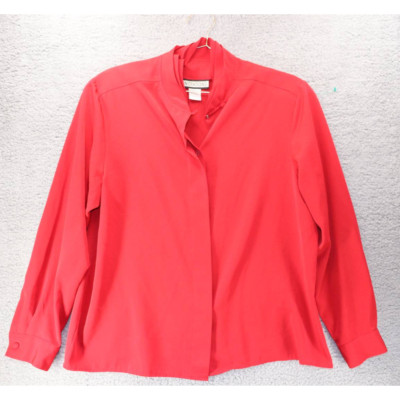 Notations Womens Blouse Red Long Sleeve Button Cuff Shoulder Pads 12