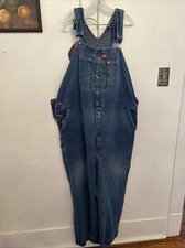 Dickies Bib Overalls Men's 52x32 29 Blue Carpenter Denim Dark Wash Distressed