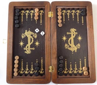 Holz Handarbeit Backgammon Brettspiel Anker Chips Würfel Ukrainisch Nardy