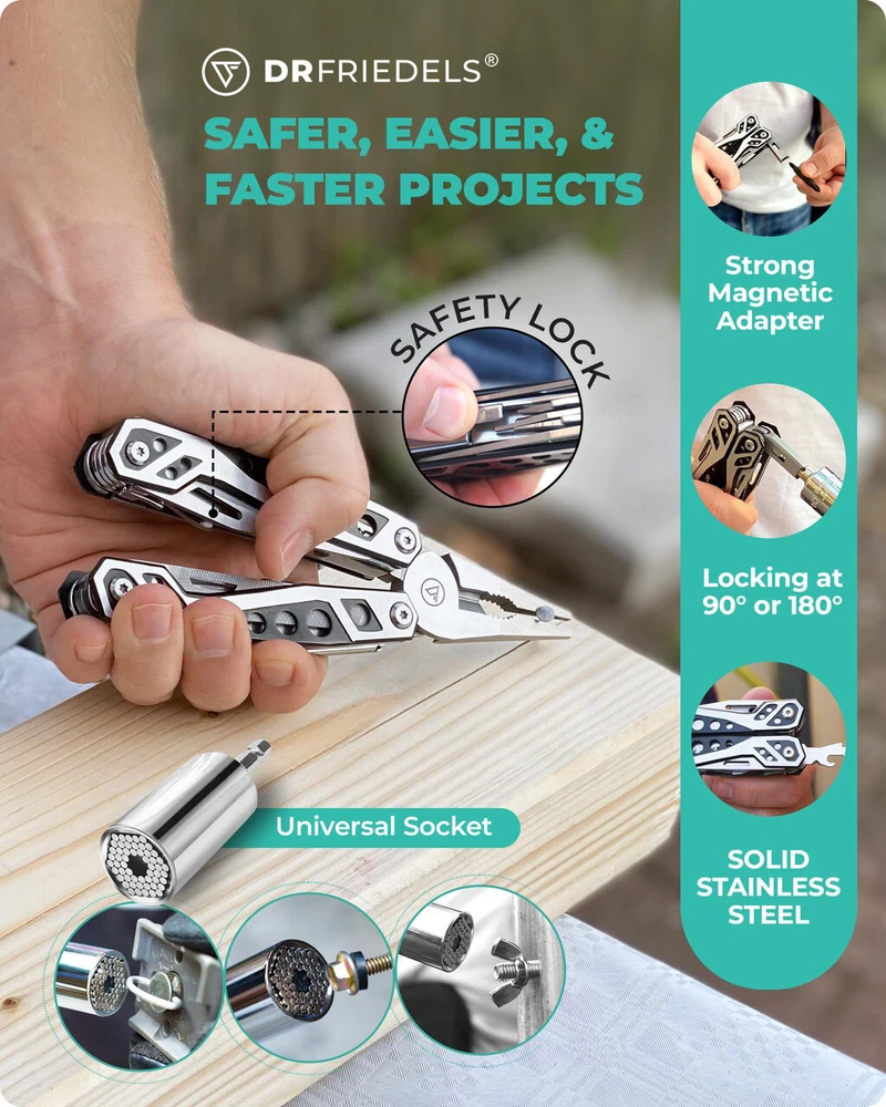 Multi Tool with Universal Socket - 22 in 1 Stainless Steel Multipurpose Tool wit