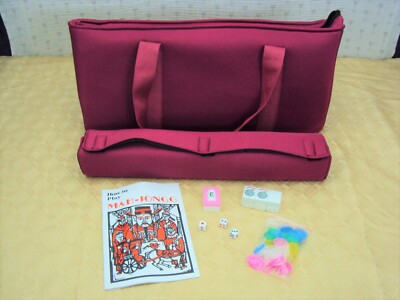 NEW MAHJONG SET WITH PINK NEOPRENE  CASE, SOFT BAG & ENGLISH MANUAL