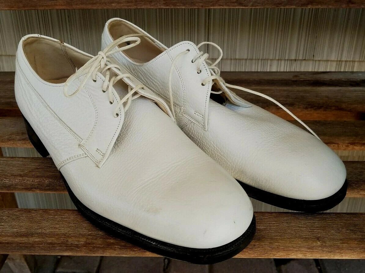 Vintage Florsheim White Leather Plain Toe Blucher Model 41601 sz