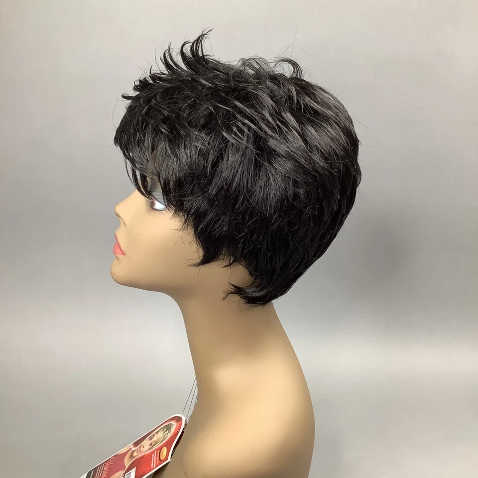 Peluca Wyo 1B Off Negra Remolino Largo Corte Pixie Sintético Seguro al Calor Foto 2 de 4