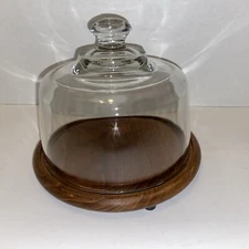 Dolphin Cheese Keeper Teakwood Base Cutting Board Glass Dome Lid Server 