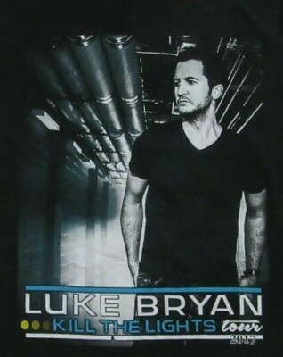LUKE BRYAN Kill The Lights Tour 2017 Concert Souvenir Black T Shirt Size M
