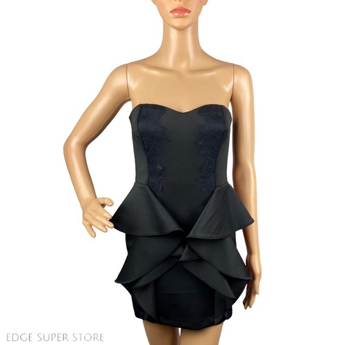 BCBGeneration Black Strapless Sweetheart Neckline Lace Mini Cocktail Dress Sz XS - Picture 2 of 6