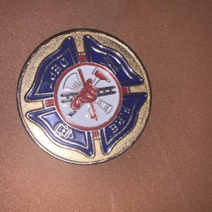 Maltese cross design fire department blue and red coin  Taylor Cutlery Since1975