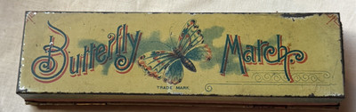 Antique The Diamond Match Company Tin Litho Box Butterfly Match / Pansies