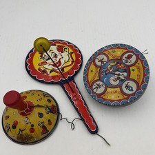 Vintage MCM Halloween Clown Tin Noisemakers US Metal Toy Mfg Co Lot of 3 D4C