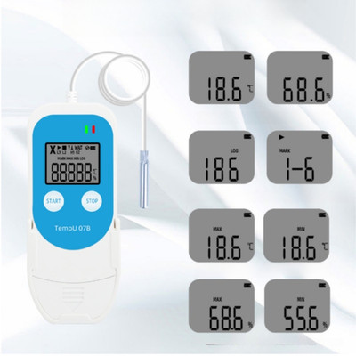 USB Temperatur Feuchte Logger mit LCD Display 10 x 4,2 cm blau weiß