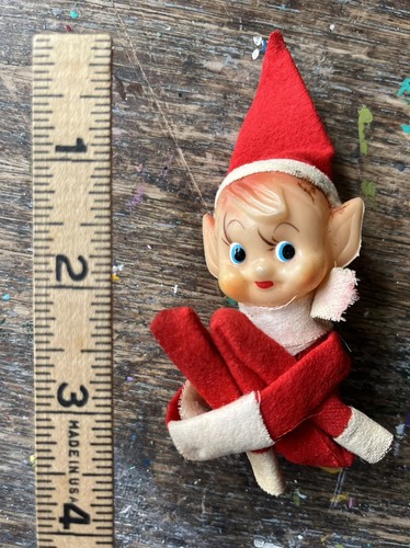 Vintage Pixie Elf Sprite Knee Hugger~Japan~Red w/White Scarf and Long Eyelashes - Picture 2 of 6