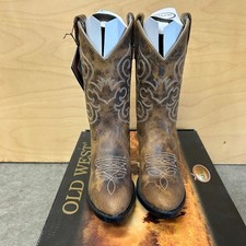 Children's Old West Burnt Tan J Toe Cowboy Boots Size 13