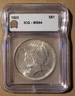 1923 PEACE DOLLAR ICG- MS64  NICE !!!