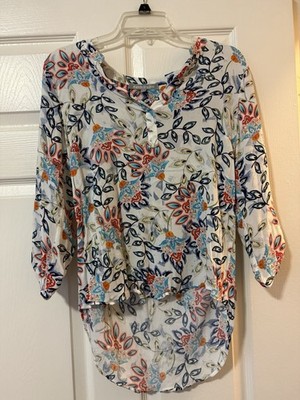 NWT Daniel Rainn 3/4 Sleeve White Floral V Neck Blouse Size M