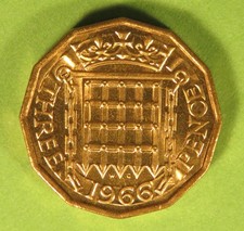 Uncirculated 1966 BRASS THREEPENCE COIN Fresh from mint roll