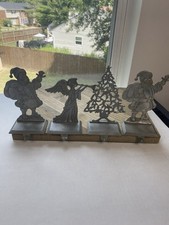 Vintage Silver Tone Stocking Holder 2 Santa 1 Tree 1 Angel Christmas