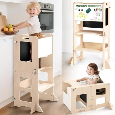 WOODURE Klappbar Montessori Lernturm ab 1 Jahr, 4 in 1 Montessori Learning Tower für