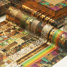 Wild Animals Washi Tape Set 12 Rolls Gold Foil Print Decorative Masking Tapes...