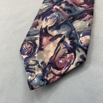 Miles Davis Silk Tie vtg Abstract Impression Art Aquaberry Teal Blue Pink 4x58