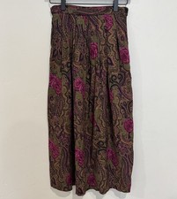 Vintage Floral Paisley Midi Skirt Roses Boho Cottagecore Fall High Waist