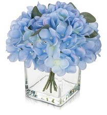 Artificial Silk Hydrangea In Vase With Faux Water In Cube Vase