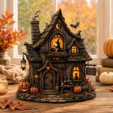 Personalized Halloween Wooden Block, Witch House Shelf Decor, Fall Mantel Gift