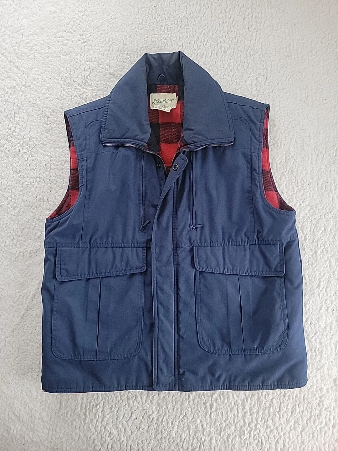 Vtg 80s 90s St Johns Bay Plaid Flannel Lined Vest Mens Medium Blue Gorpcore