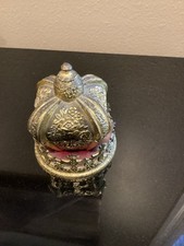 VTG Brass Crown Musical Jewelry Trinket Music Box Red Velvet WORKS!
