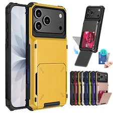 Shockproof Hard Card Wallet Case For iPhone 17 16 15 Pro Max Plus 14 13 12 11 XS