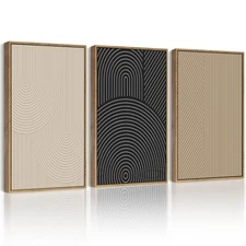 Drsoum Mid-Century Modern Framed Wall Art Minimalist Abstract Boho Neutral Li...