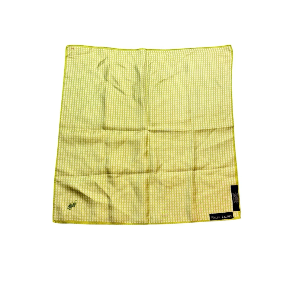 Pañuelo Ralph Lauren 17" Bolsillo Cuadrado Amarillo Verde Cuadros Seda Foto 2 de 4