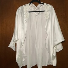 Vintage Miss Dior Christian Lace White Satin Flutter Short Robe M 1970s Bridal