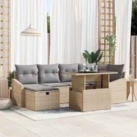 7-Teilige Garten Sofa Set Mit Kissen Beige Poly Rattan