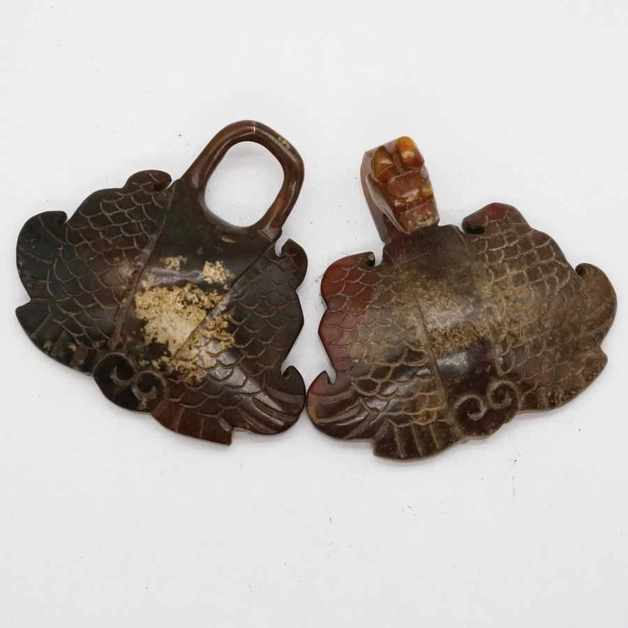 Cultura oriental china tallado cabeza de bestia de jade pluma venas broche de blet C300 Foto 2 de 4