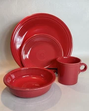 Fiesta Scarlet Red Homer Laughlin China 4 Pc Place Setting Fiestaware