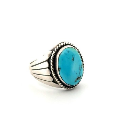 Size: 11 Native American 925 Sterling Silver Oval Turquoise Ring 13g