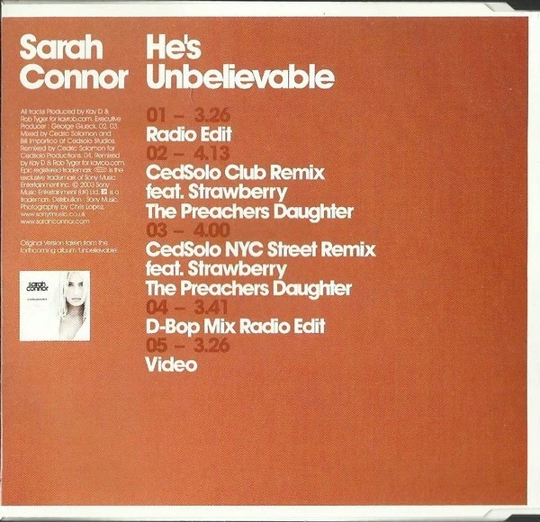 Sarah Connor - Unbelievable CD Single Hip Hop Pop R&B VGC LOOK!! - Image 2 of 3
