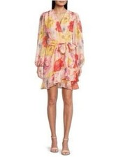 Alex Marie NWT Laurel Pink Floral Wrap Mini Dress with Yellow Accents Size 6
