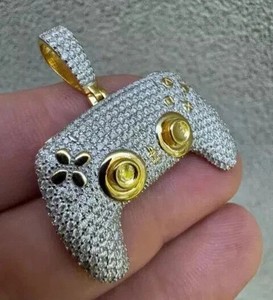 Authentic 2.3Ct Round Lab Created Diamond Controller Game Pendan 14K Two Tone Gold Plated