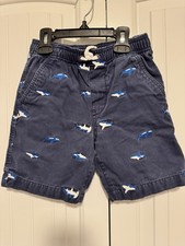 Hanna Andersson Boys Size 5 110cm Blue Pull On Shorts Embroidered Sharks