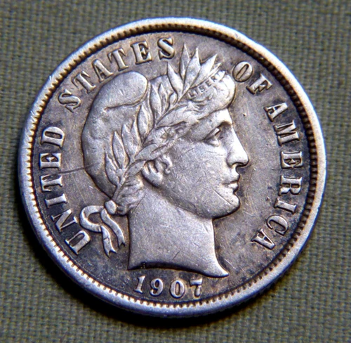 1907 United States Silver Barber Dime XF Choice Details - Lot 1661