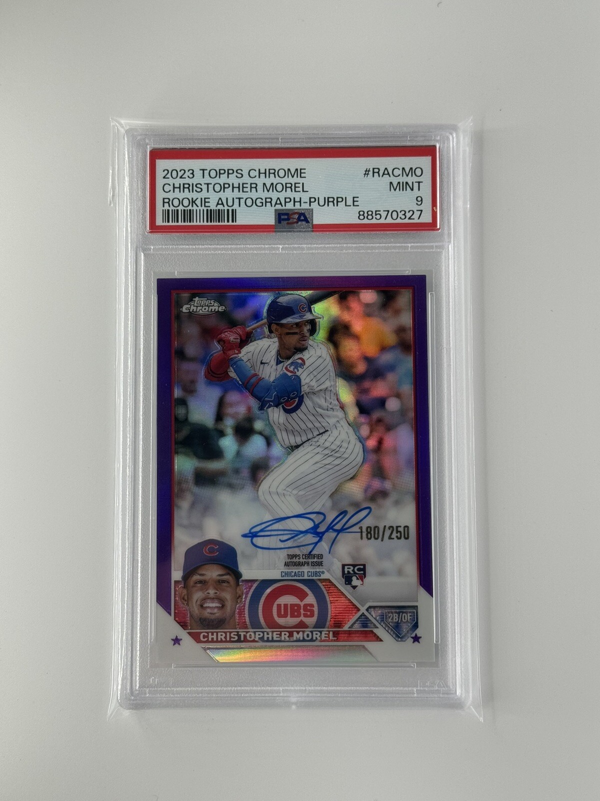 2023 Topps Chrome Rookie Auto Christopher Morel Purple #180/250 PSA 9 Cubs